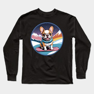 Retro Snowboarding French Bulldog Long Sleeve T-Shirt